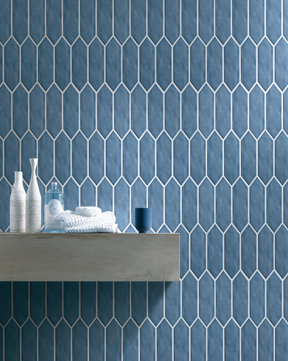 Mondial Light Blue Gloss Picket 2" x 6" Porcelain Mosaic