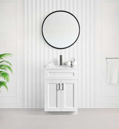 24" SHAKER BATHROOM VANITY WITH QUARTZ COUNTERTOP (SOLID WOOD)
