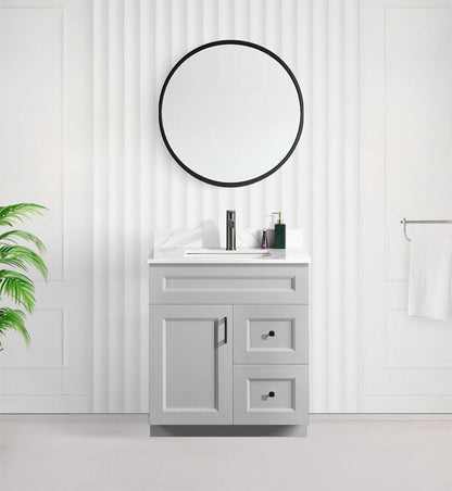 30" SHAKER BATHROOM VANITY WITH QUARTZ COUNTERTOP (SOLID WOOD)