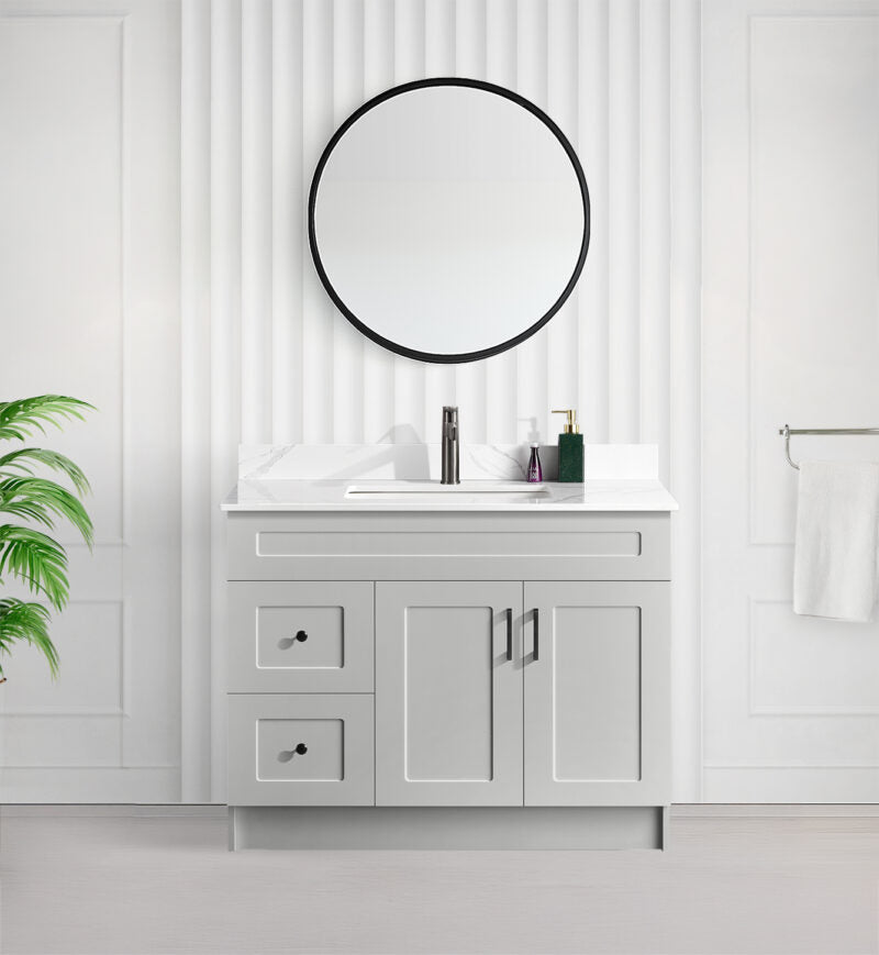 36" SHAKER BATHROOM VANITY WITH QUARTZ COUNTERTOP (MDF)