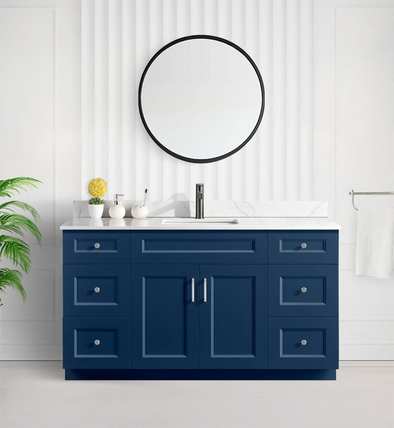 60" SINGLE SINK SHAKER BATHROOM VANITY WITH QUARTZ COUNTERTOP (SOLID WOOD)