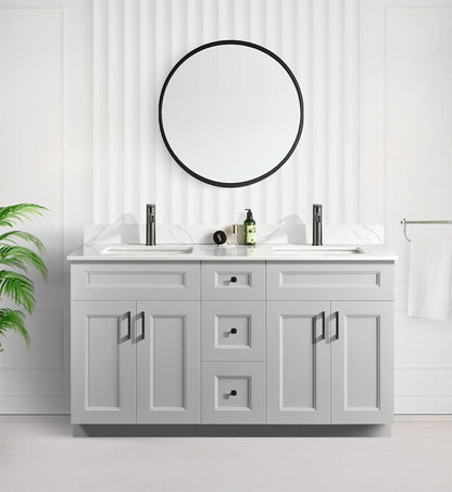 60" DOUBLE SINK SHAKER BATHROOM VANITY WITH QUARTZ COUNTERTOP (SOLID WOOD)