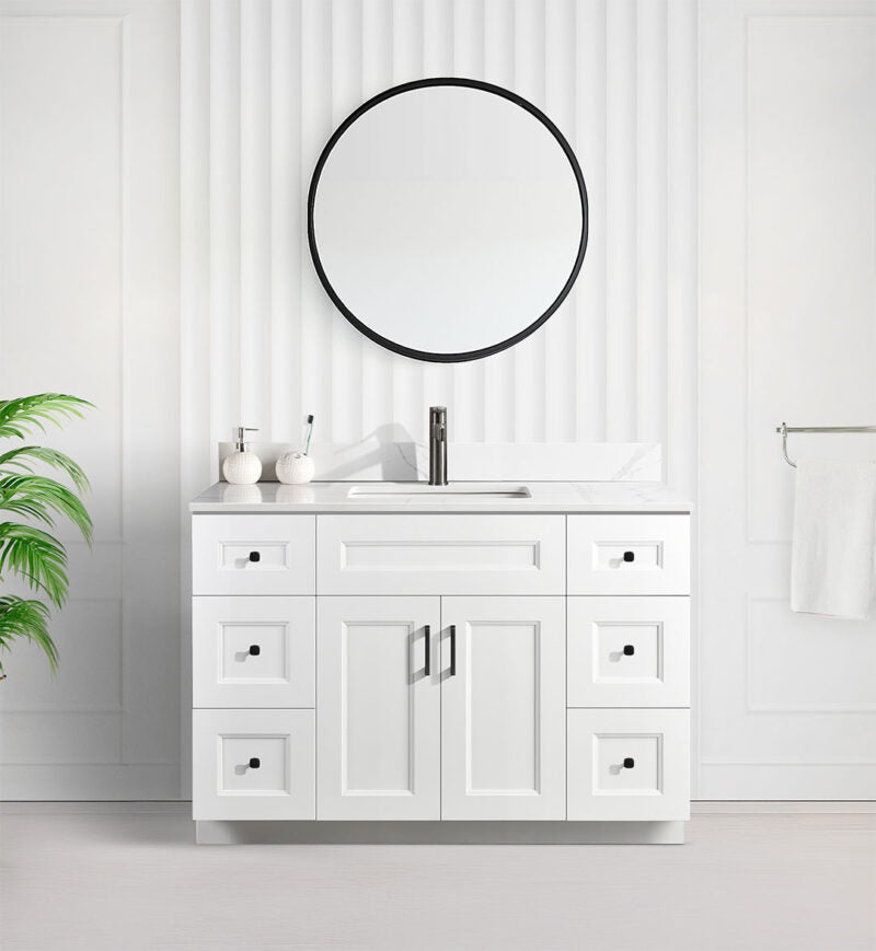 48" SHAKER BATHROOM VANITY WITH QUARTZ COUNTERTOP (SOLID WOOD)