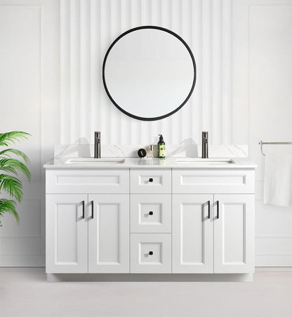 60" DOUBLE SINK SHAKER BATHROOM VANITY WITH QUARTZ COUNTERTOP (SOLID WOOD)