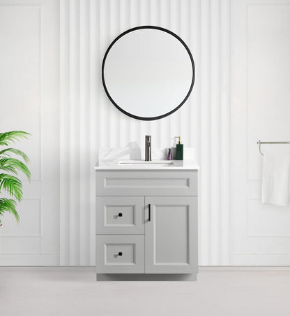 30" SHAKER BATHROOM VANITY WITH QUARTZ COUNTERTOP (SOLID WOOD)