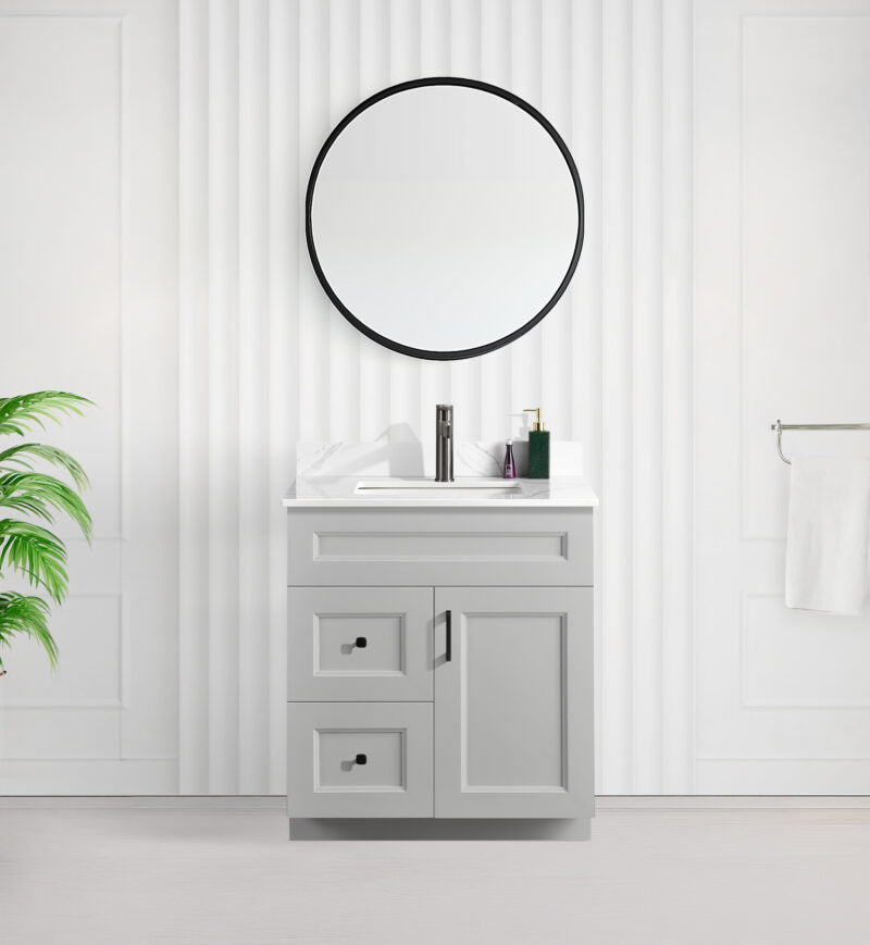 30" SHAKER BATHROOM VANITY WITH QUARTZ COUNTERTOP (SOLID WOOD)